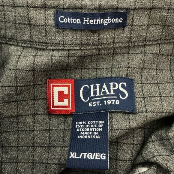 Chaps Gray and black cotton herringbone Long Sleeved Button Up Shirt size XL - Picture 4 of 4
